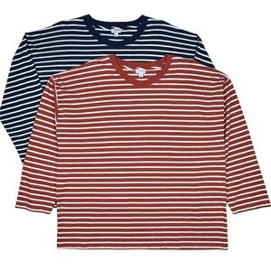 J.Crew Striped T-Shirt 2-Pc Bundle Preppy Womens 2X Navy Burnt Orange 3/4 Sleeve